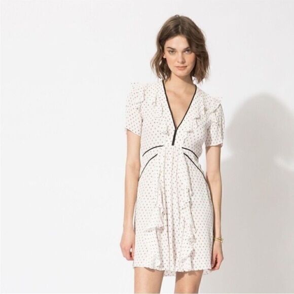 Maje White Princess  Ruffle Front Mini Dress | Size M - Picture 3 of 14